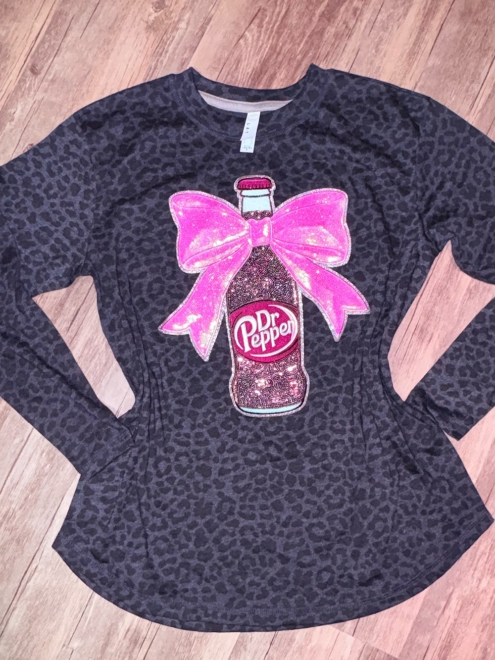 Dr Pepper Sequin Bottle Sweater with Pink Bow
